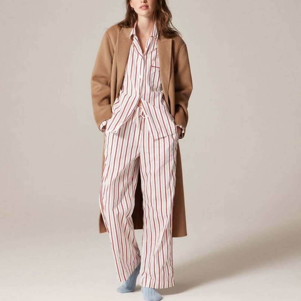 J. Crew Cotton poplin long-sleeve pajama pant set in peppermint stripe S